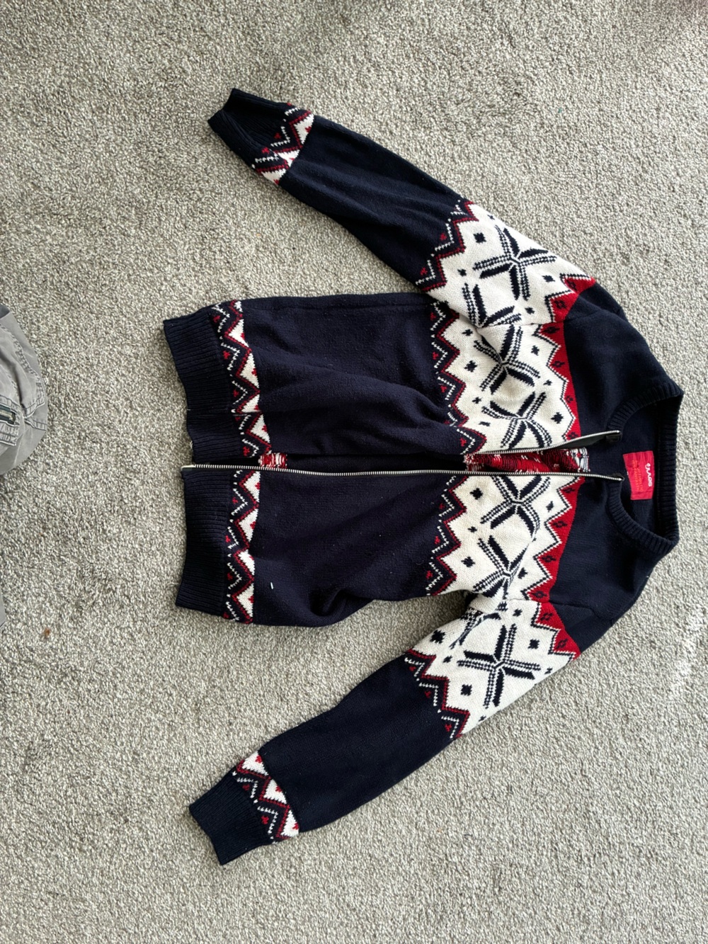 Navy and Red Fair Isle Zip-Up Cardigan
